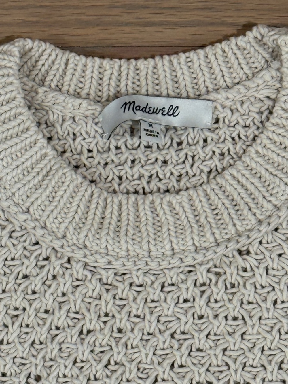 Madewell Cream Open-Stitch Crewneck Sweater, Size Medium - Picture 3 of 3